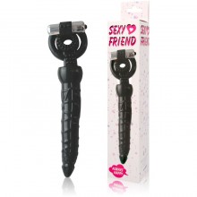 Насадка-кольцо с анальной стимуляцией и вибрацией, цвет черный, SF-70154, бренд Sexy Friend, длина 18 см., со скидкой