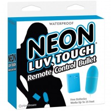 Неоновая вибропуля на пульте управления Neon Luv «Touch Remote Control Bullet», цвет голубой, PipeDream 2674-14 PD, длина 7.5 см., со скидкой