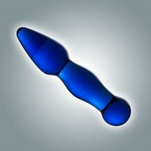 Стеклянный эргономичный двойной анальный стимулятор с ручкой, цвет синий, Джага-Джага 0073 Bx Dd, длина 13 см., со скидкой