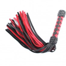 Плеть черно-красная с плетеной ручкой 54040ars, бренд БДСМ арсенал, из материала кожа, длина 45 см., со скидкой