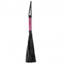Классическая плеть с петлей и плетеной розовой ручкой, цвет черный, Erokay ek-3306, из материала ПВХ, длина 40 см.
