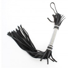 Плеть с серебристой ручкой, БДСМ арсенал 54051ars, цвет черный, длина 28 см., со скидкой