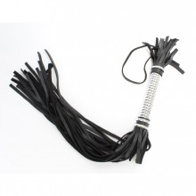 Длинная плеть с серебристой ручкой, цвет черный, БДСМ Арсенал 54052ars, длина 56 см., со скидкой
