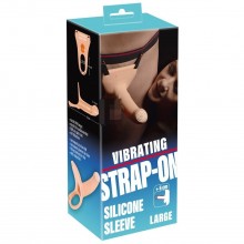 Полый удлиняющий вибрострапон для мужчин на ремешках «Vibrating Strap-On», цвет телесный, Orion 5946010000, из материала силикон, длина 19 см., со скидкой