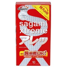 Продлевающие презервативы «Xtreme Feel Long» с точечками, упаковка 10 шт, Sagami Dots №10, цвет прозрачный, длина 19 см., со скидкой