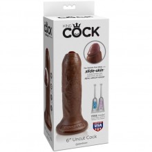Реалистичный фаллоимитатор на присоске «6 Uncut Cock» из серии King Cock от компании PipeDream, цвет коричневый, 5560-29 PD, длина 16.5 см., со скидкой