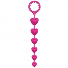 Силиконовая анальная цепочка с шариками-сердечками «Heart Beads», цвет розовый, Dream Toys 21495, длина 23 см., со скидкой