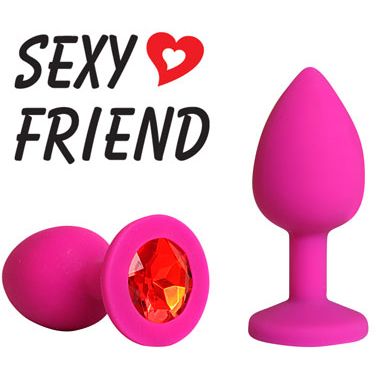 Силиконовая анальная пробка, цвет кристалла красный, длина 7.3 см, SF-70190-16, бренд Sexy Friend, цвет розовый, длина 7.3 см.