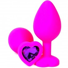 Розовая силиконовая пробка с фиолетовым кристаллом-сердцем, Vandersex 122-HPFS, длина 8 см.