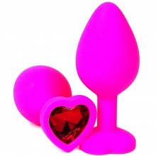 Розовая силиконовая пробка с красным кристаллом-сердцем, Vandersex 122-HPRL, цвет красный, длина 10.5 см.