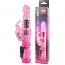 Многофункциональный вагинальный вибратор с ротацией, цвет розовый, EE-10171, бренд Bior Toys, из материала TPR, длина 21.5 см., со скидкой