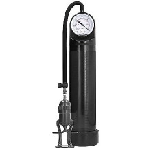 Вакуумная помпа для мужчин с ручным насосом в виде поршня и манометром «Elite Pump With Advanced PSI Gauge», черная, Shots Media PMP007BLK, длина 30 см., со скидкой