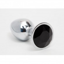 Серебристая анальная пробка с черным кристаллом - 8,2 см., бренд 4sexdream, из материала металл, цвет черный, длина 8.2 см.