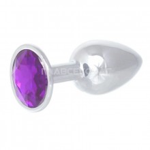 Металлическая анальная пробка с фиолетовым кристаллом, цвет серебристый, Главсексмаг GSM101015s, длина 7 см., со скидкой