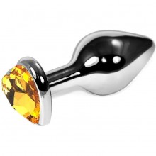 Серебристая анальная пробка с оранжевым кристаллом-сердцем, Vandersex 170-SO, из материала металл, цвет оранжевый, длина 9 см.