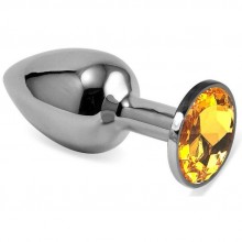 Серебристая гладкая анальная пробка с желтым кристаллом, Vandersex 169-LO, из материала металл, цвет желтый, длина 9 см.