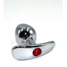 Маленькая серебряная анальная пробка для ношения с красным кристаллом, Kanikule AP-AL034-SR, цвет красный, длина 8 см., со скидкой