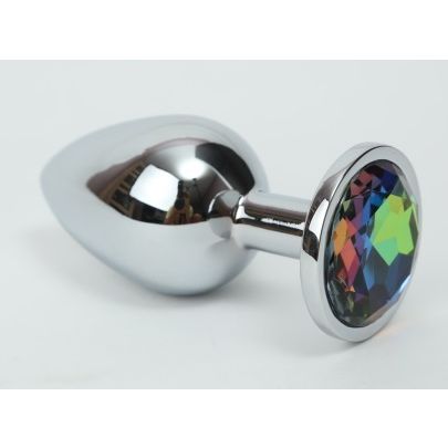 Классическая анальная пробка с радужным стразом, цвет серебристый, 47112-1, бренд 4sexdream, из материала металл, длина 8.2 см., со скидкой