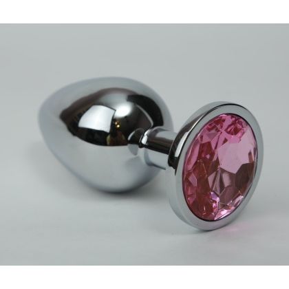 Классическая анальная пробка с розовым стразом, цвет серебристый, 47021-1, бренд 4sexdream, из материала металл, длина 8.2 см.