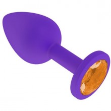 Силиконовая анальная втулка с оранжевым кристаллом, цвет фиолетовый, Джага-Джага 519-10 ORANGE-DD, длина 6.5 см., со скидкой