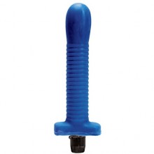 Многоскоростной вибратор из силикона «Millennium» с увеличенной головкой и ребристым стволом, цвет синий, Dream Toys 20138, длина 18 см., со скидкой