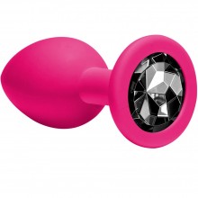 Анальная пробка «Emotions Cutie Medium» с черным кристаллом, цвет розовый, Lola Toys 4012-01Lola, из материала силикон, длина 8.5 см., со скидкой