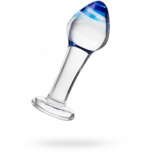 Стеклянная анальная втулка с синим кончиком, длина 11.5 см, бренд Sexus Glass, длина 11 см., со скидкой