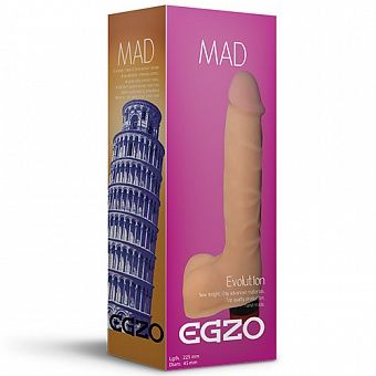 Вибратор реалистик для женщин «Tower» с мошонкой от компании Egzo, цвет телесный, v001, бренд EGZO , из материала CyberSkin, длина 22.5 см., со скидкой