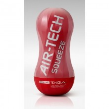 Многоразовый мастурбатор с вакуумным эффектом и средним рельефом «Air-Tech Squeeze Regular» от компании Tenga, цвет красный, ATS-001R, длина 17 см., со скидкой