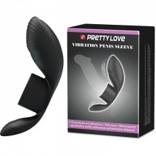 Кольцо-насадка на фаллос Pretty Love «Vibration Penis Sleeve» со стимулятором клитора, цвет черный, Baile BI-210198, из материала силикон, длина 11 см.