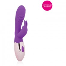 Изогнутый силиконовый женский вибратор с клиторальным кроликом, цвет фиолетовый, Erowoman - Eroman ee-10265-5, бренд Bior Toys, длина 10 см.