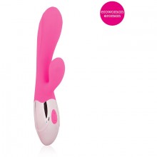 Женский силиконовый вибратор изогнутой формы с клиторальным стимулятором, цвет розовый, Erowoman - Eroman ee-10263-6, бренд Bior Toys, длина 10.5 см.