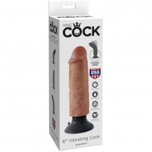 Вибромассажер-реалистик без мошонки на присоске загорелый King Cock 6 Vibrating Cock, бренд PipeDream, длина 19.7 см.