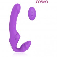 Безремневой анатомический вибро-страпон с дистанционным управлением, цвет фиолетовый, Cosmo csm-23142, бренд Bior Toys, из материала силикон, длина 21.8 см.