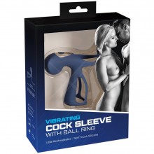 Двойная вибронасадка на пенис «Vibrating Cock Sleeve with Ball Ring» с клиторальным вибростимулятором, цвет синий, You 2 Toys 5948650000, бренд Orion, длина 13.5 см., со скидкой