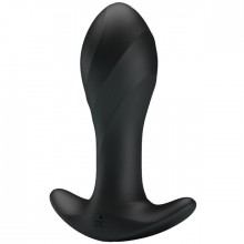 Силиконовая втулка анальная с вибрацией Pretty Love «Anal Plug Massager» с основанием для ношения, цвет черный, Baile bi-040067, длина 10.5 см., со скидкой