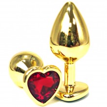 Золотистая анальная пробка с красным кристаллом-сердцем, Vandersex 170-GSR, длина 6.5 см.