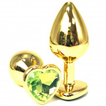 Золотая анальная пробка с лаймовым кристаллом-сердцем, Vandersex 170-GSG, из материала металл, длина 6 см.